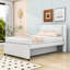 Lit plateforme double tapissier en bois avec lit gigogne et tête de lit-258239005