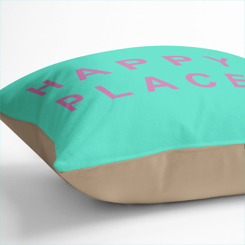 Happy Place Square Throw Cushion, 55cm H x 55cm W x 20cm D, Stone