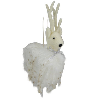 8" White and Beige Reindeer Christmas Ornament