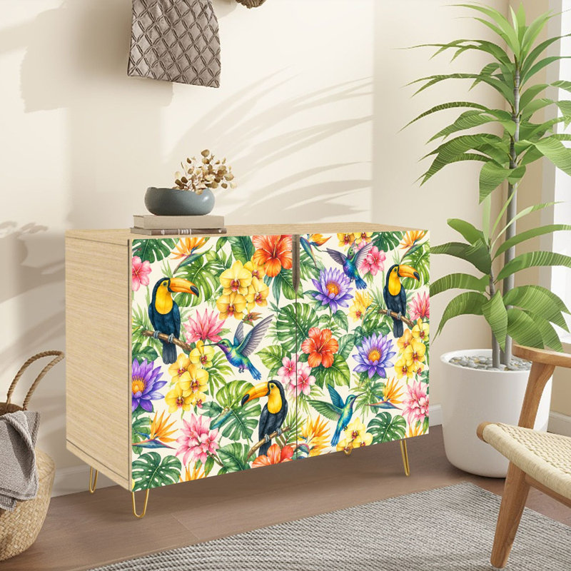 Buffet buffet avec rangement Fleurs tropicales colorées avec 2 portes pour le salon et la cuisine