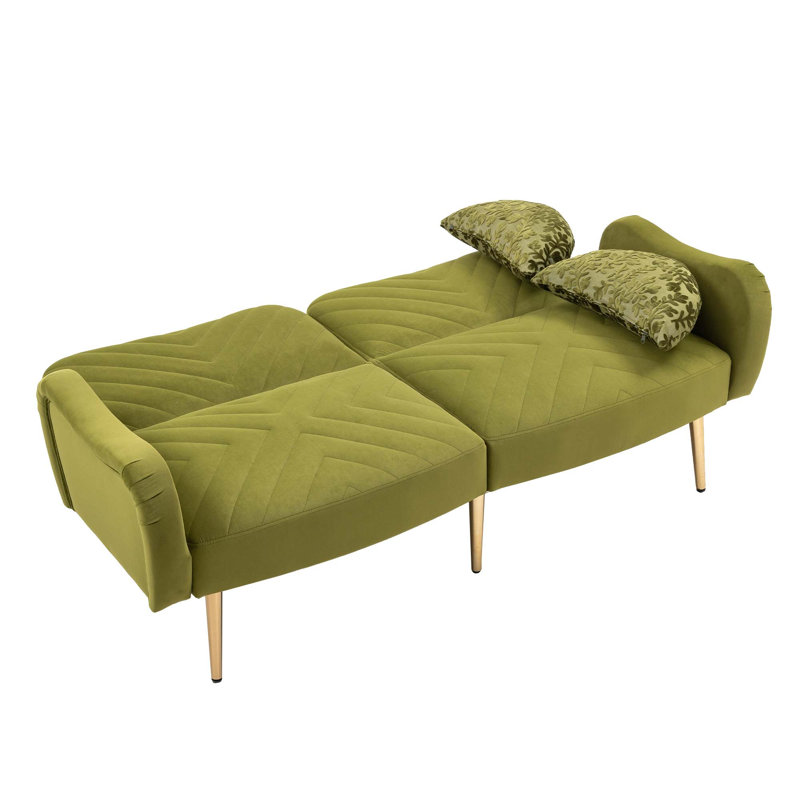 Canapé 65 pouces Mid-Century moderne avec 2 coussins, Polyester vert olive