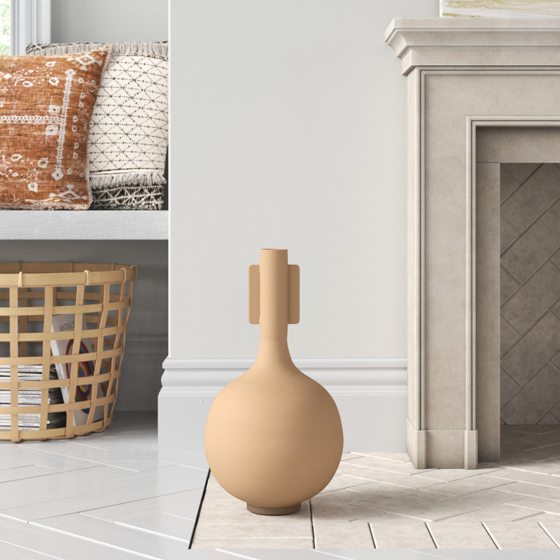 Matte Mustard Textured Metal Decorative Vase