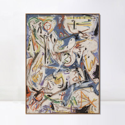 Framed Canvas Print Jackson Pollock Abstract#47 Wall Art Wall Art for Living Room Home Office Decorations(Wood Color Slim Frame,18"x24")