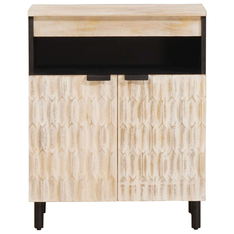 Solid Wood Rectangle Accent Cabinet, Black/White Wash 