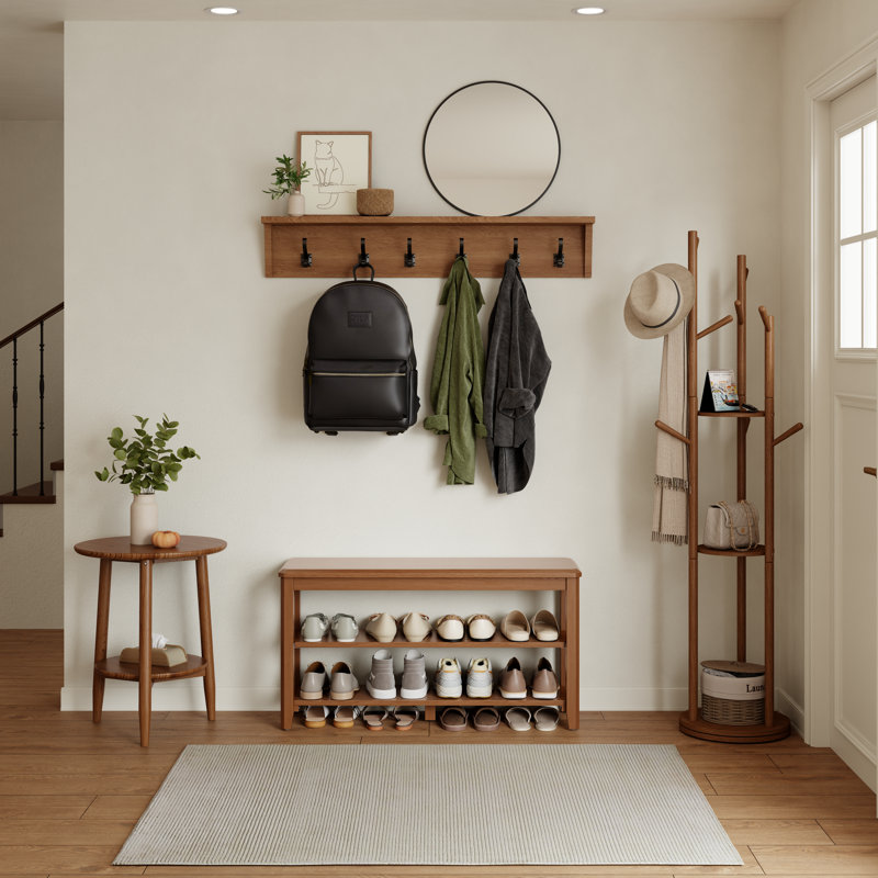  Solid Wood Shoe Bench with 2-Tier Open Shelving – Entryway Furniture, 39.37″ W x 11.81″ D x 20.47″ H, Brown