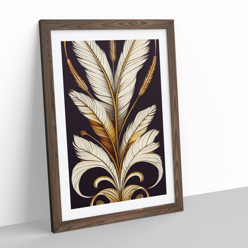 Feather No.5 - Single Picture Frame Print, 64cm H x 46cm W x 2cm D, Walnut Framed