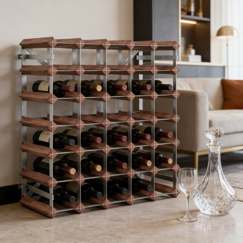 Freestanding Wine Rack For 42 Bottles, Solid Pine Wood Construction With Rustic Brown Finish, Versatile Home Decor And Indoor Wine Storage Solution