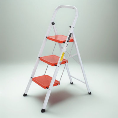 3 Step Ladder With Handrail, Lightweight Folding Step Stool, Non-Slip Wide Pedals, Heavy Duty 350 Lbs Capacity, Portable For Home Kitchen Office Storage