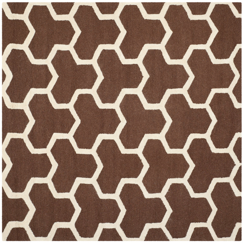 Deedgra Hand Tufted Wool Geometric Rug, Square 6'