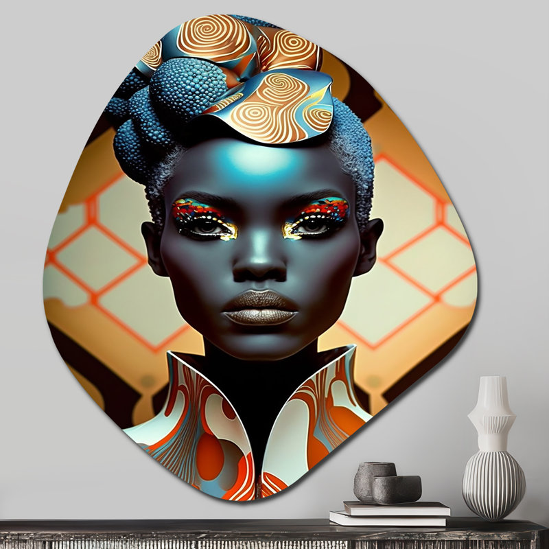 Art mural asymétrique en métal avant-garde élégante femme africaine IV - forme de nébuleuse afro-américaine