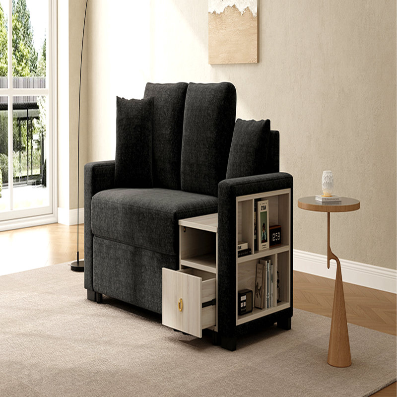 Canapé modulaire moderne rembourré avec accoudoirs et console centrale pour le salon 79,3 po Modern, Chenille noir