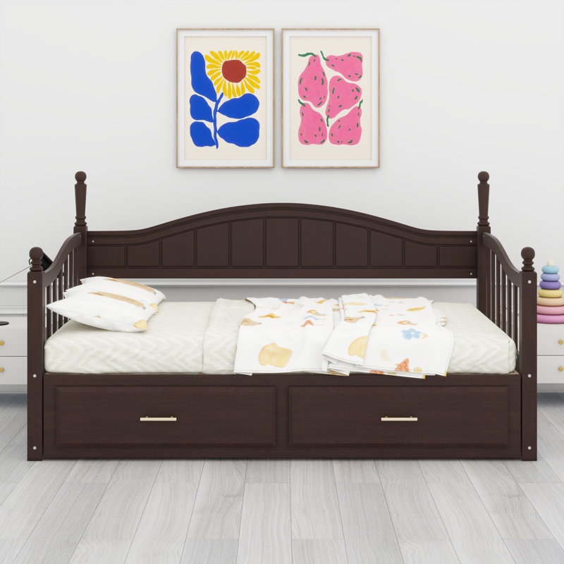 Daybed With Trundle Bed, Extendable Daybed With Two Storage Drawers, Espresso