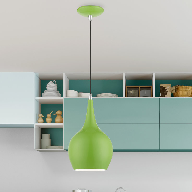 Tanna 1-Light Hardwired Steel Pendant, Shiny Apple Green, Shiny Apple Green