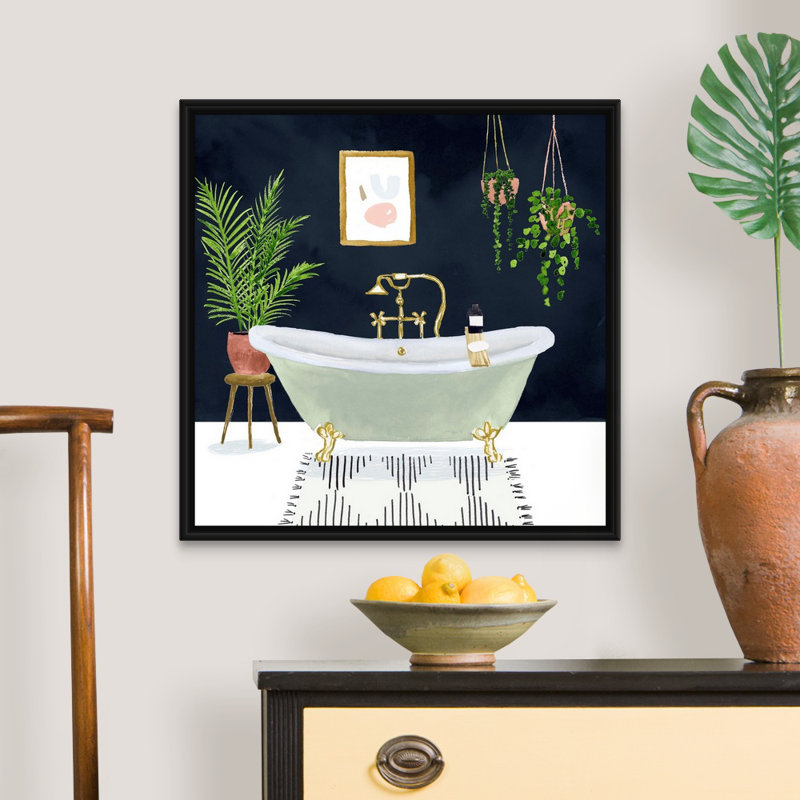 Boho Bath I - reproduction d'art sur toile, Cadre flottant noir, H 25,7 po x l 25,7 po x P 1,75 po