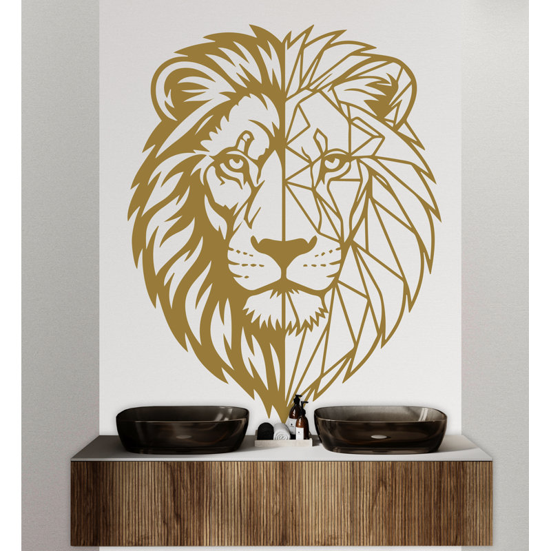 Adhésif décoratif lion à motif géométrique lion, art mural lion, autocollant, amoureux des lions, décorations murales pour salle de bain, autocollants 243DRE