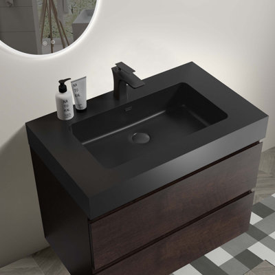 Meuble-lavabo de salle de bain avec lavabo, grand meuble-lavabo flottant mural pour salle de bain moderne, lavabo une pièce sans drain ni robinet, pré-assemblé