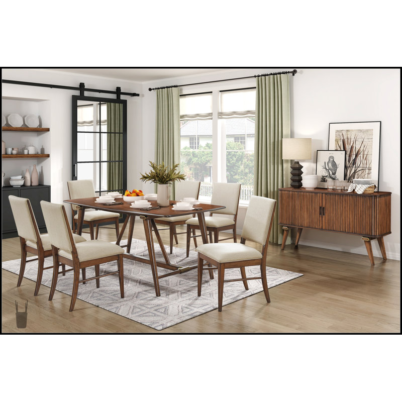 Ensemble de salle à manger 7 pièces Modern Design avec table et 6 chaises rembourrées en tissu, meubles en bois brun