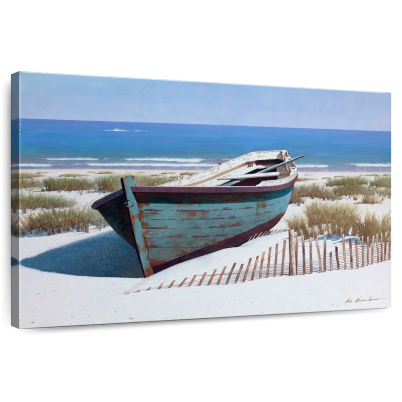 Mehar, bateau bleu sur la plage, H 32 po x l 48 po