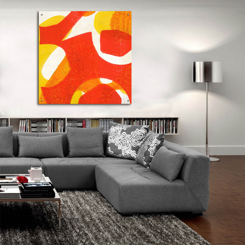  «Orange Starburst 3» par Laura Gibson, art mural en verre acrylique, 36 po x 36 po, H 36 po x l 36 po