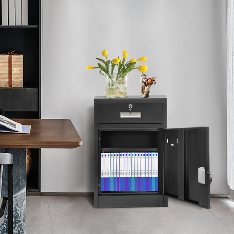 Tervel 1-Drawer Vertical Filing Cabinet with Locks, Black