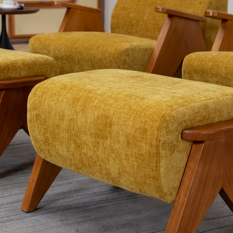 Upholstered Chenille With Footstool Armchair, Yellow, 2