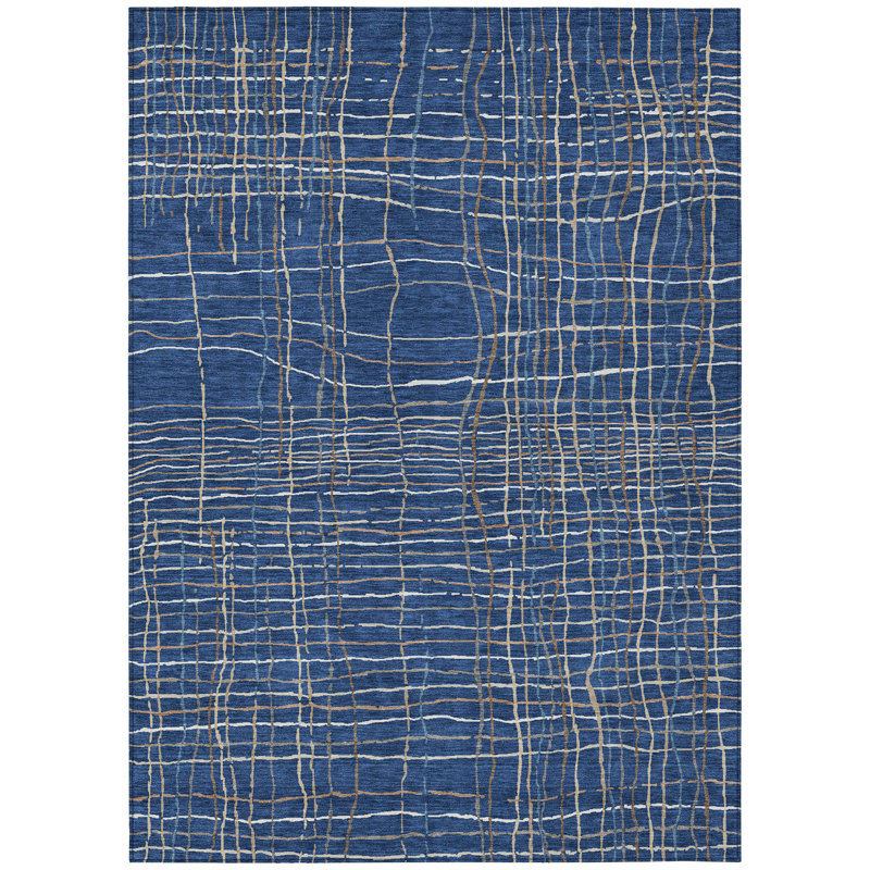 Calista Blue Washable Indoor-Outdoor Rug - , 9' x 12'