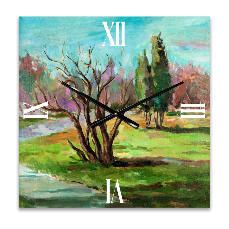 Deux arbres dans un paysage verdoyant - Horloge murale traditionnelle, Grand