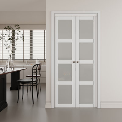 4-Lite Glass Door Solid Manufactured Wood Pivot Doors with Hardware Kit