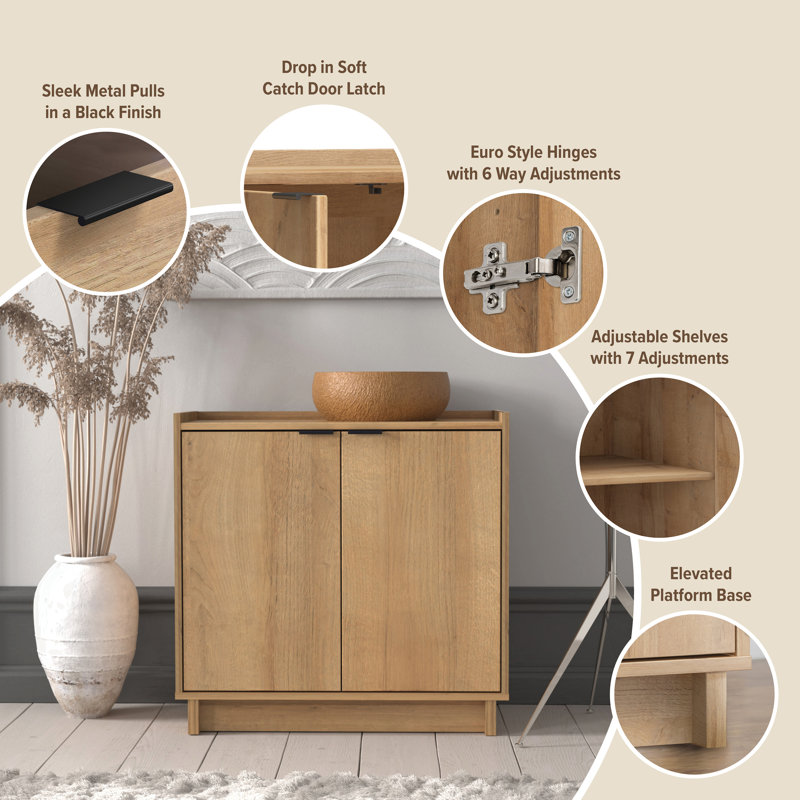 Oak Light Wood Living Room Cabinet with Adjustable Shelving