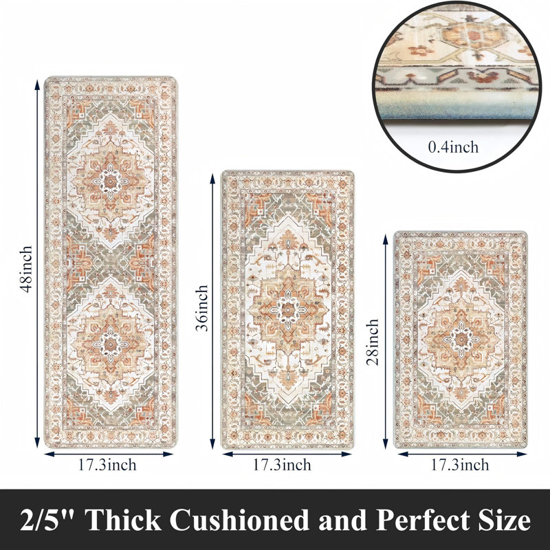 Anti-Fatigue Non-Skid Waterproof Kitchen Mat (Set Of 3), Brown/Beige