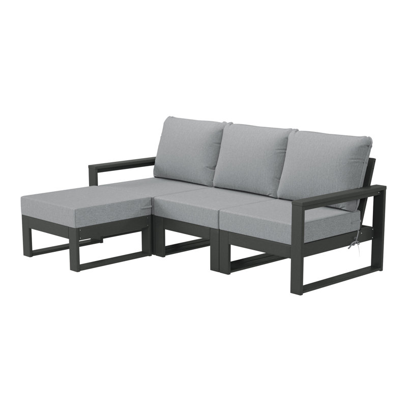Ensemble de conversation à assise profonde avec repose-pieds 4 pièces pour patio, Gris clair, Gris