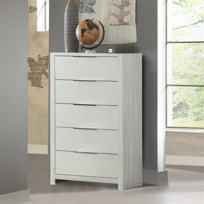 Commode de rangement moderne à finition beige 1pc avec meubles de chambre à coucher 5 tiroirs en bois