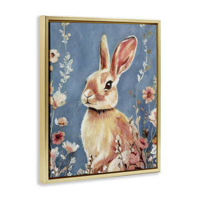 Whimsical Rabbit on Blue Floating Frame, design by Sara Culpepper