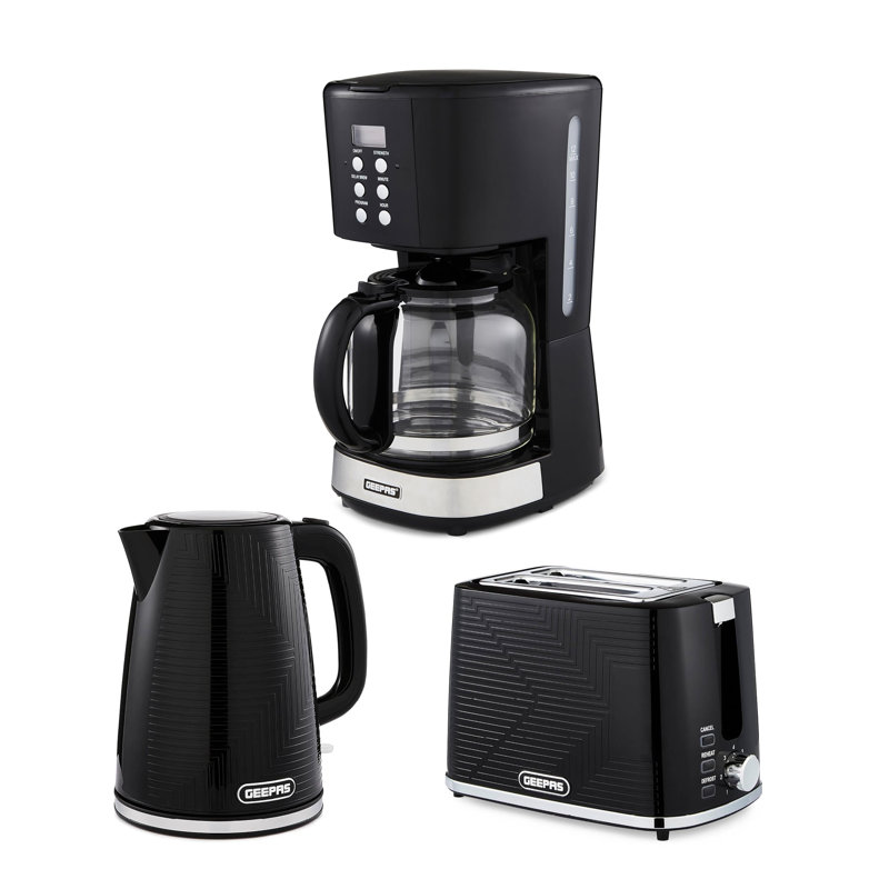 GEEPAS 1.5L Filter Coffee Machine, 1.7L Electric Kettle & 2 Slice Toaster Combo Set | 900W Programmable Drip Coffee Maker | 900W Bread Toaster 7 Browning Levels | 3000W Rapid Boil Cordless Jug Kettle