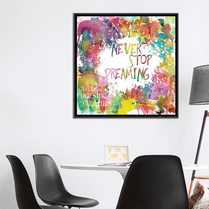 « never stop dreaming », peinture sur toile, H 18 po x l 18 po x P 1,5 po, Toile encadrée noire, Pas de tapis