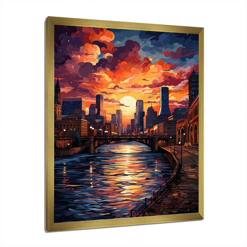 «City Minneapolis Popart I», impressions d'art de paysages urbains, H 40 po x l 30 po x P 1,5 po, Encadrement doré