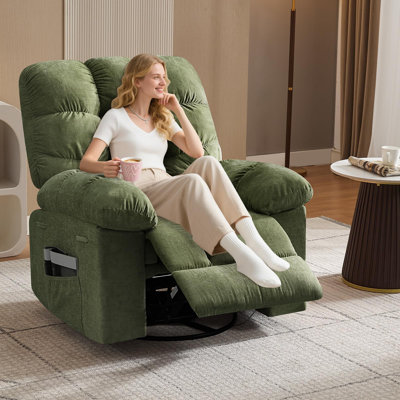 Fauteuil inclinable et berçant surdimensionné avec massage et chaleur, fauteuil inclinable manuel à 150 ° pour le salon