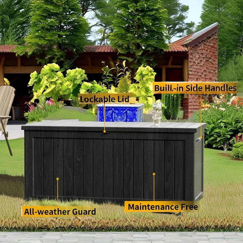 Deck Box, 230 Gallon Lockable Resin, Waterproof & UV-Resistant O...