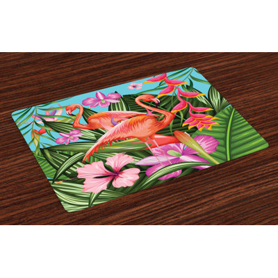 Asgut Flamingo Hibiscus Tropic Flower Placemat