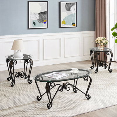 Ensemble de 3 tables basses en verre trempé