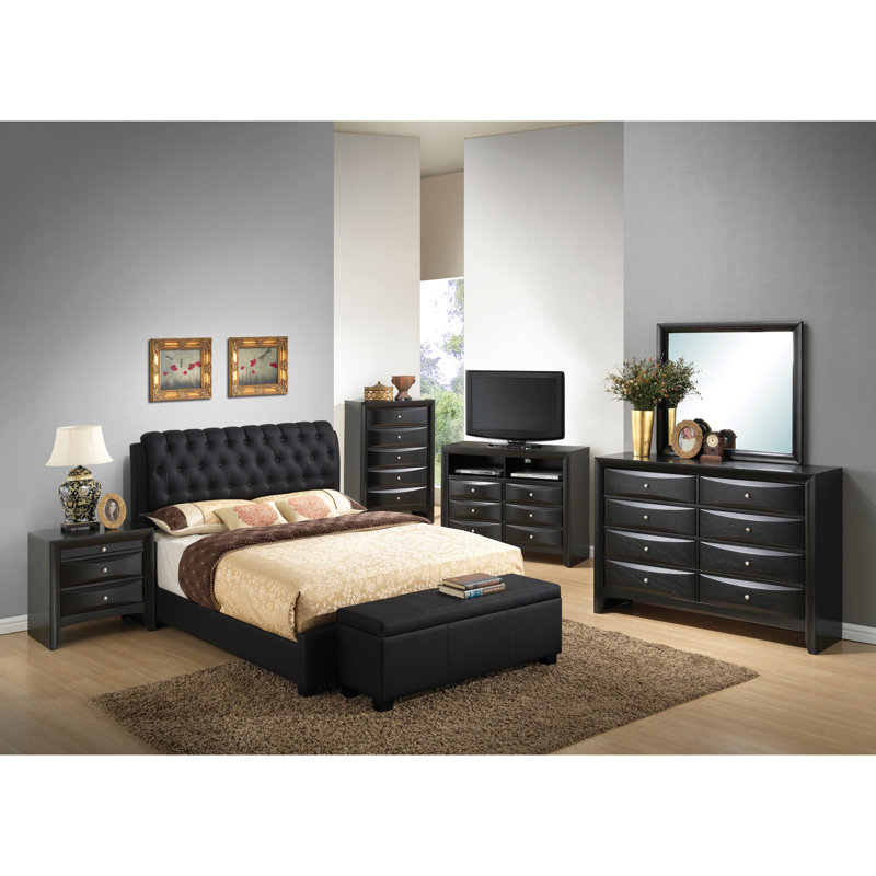 Champetre Upholstered Sleigh Bed, King, Silver/Black