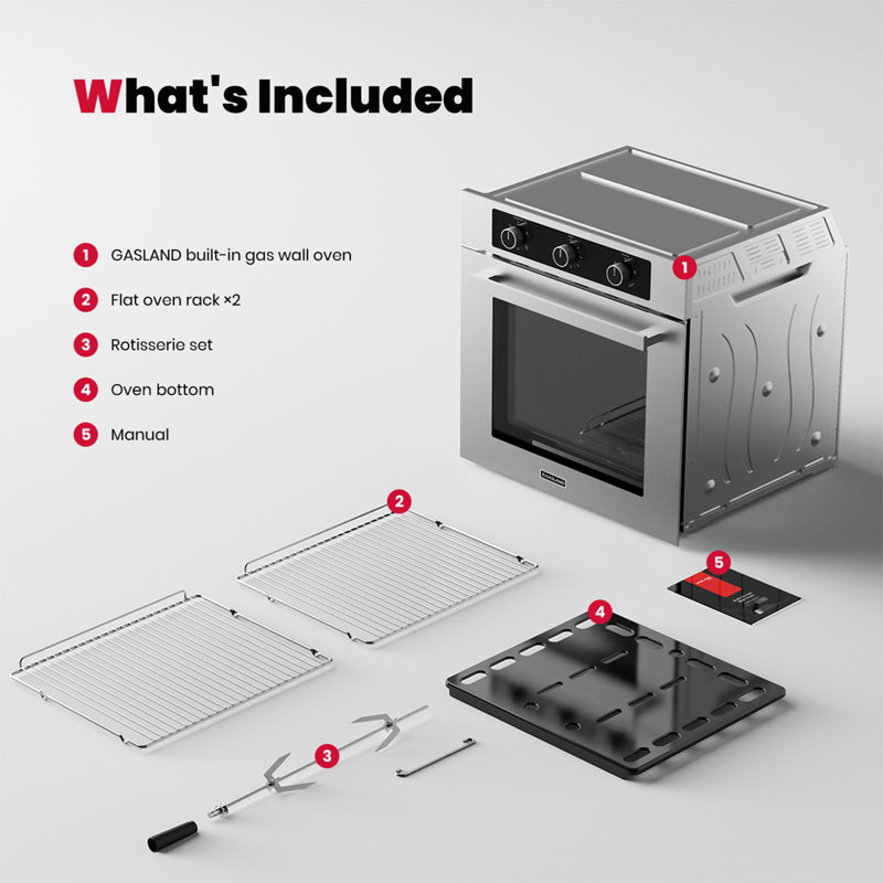 24" 2.12 cu. ft Convection Gas Single Wall Oven With 6 Cooking Functions, Stainless Steel
