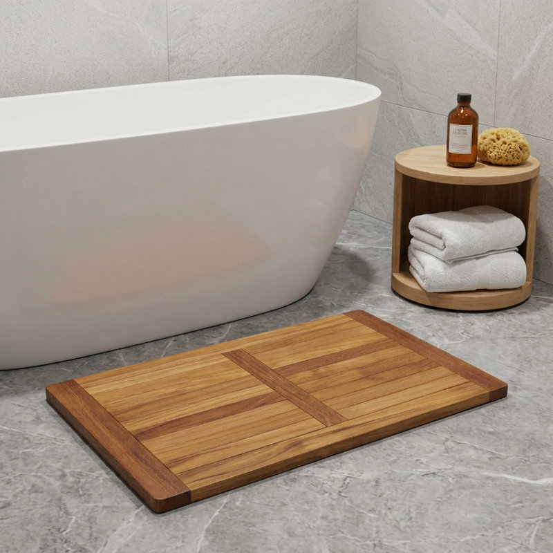 Tapis de bain antidérapant en teck naturel 22 po