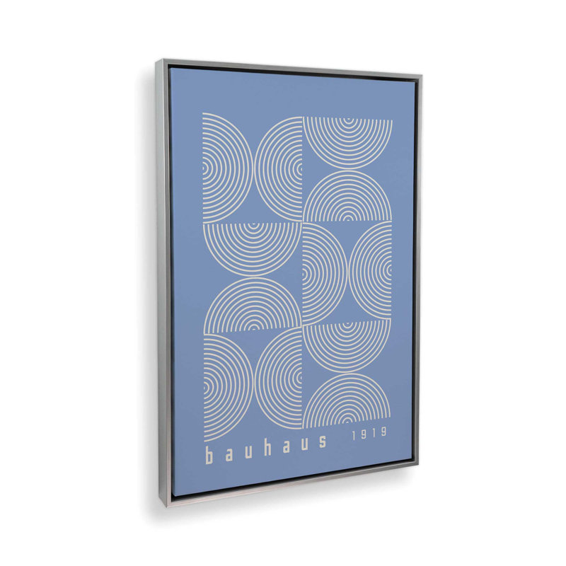 Affiche de composition Bauhaus, Bleu, Cadre flottant en chrome poli, H 30,75 po x l 20,75 po