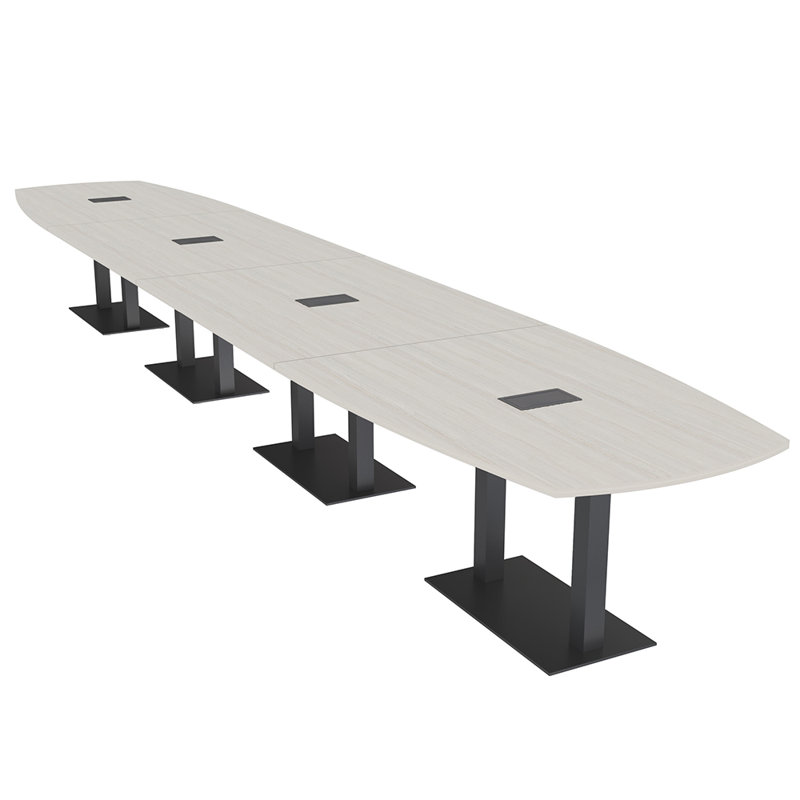 Table de réunion Arc-Boat avec base en métal double 2 modules de puissance et de données, H 30 po x l 240 po x P 48 po