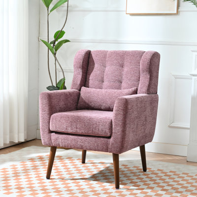 Fauteuil ergonomique mauve pour la lecture et le travail, fauteuil Mid-Century, revêtement en chenille, structure en bois d'hévéa, ensemble de salle à manger à profondeur de profondeur de 29,1 po, coussin décoratif, chenille, pieds,