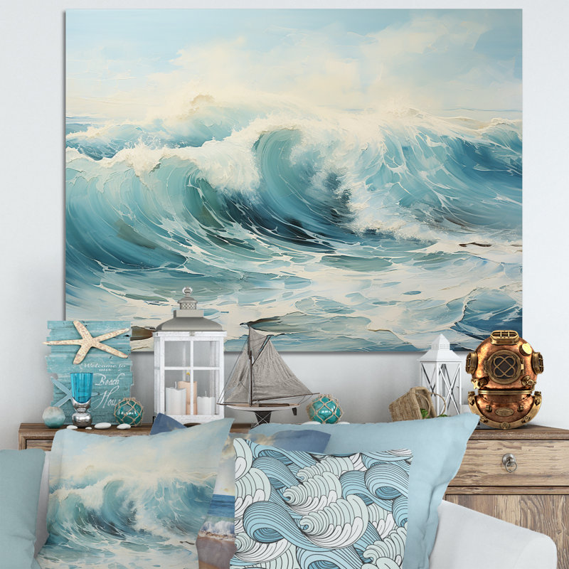 Aquarelle, tempête, océan côtier - Océan côtier, art mural, Toile tendue, H 30 po x l 40 po x P 1,5 po