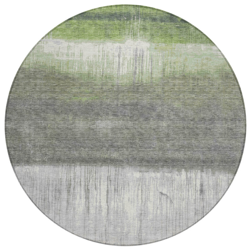 Machine Washable Indoor/Outdoor Xhevrie Fern Rug, Round 8'