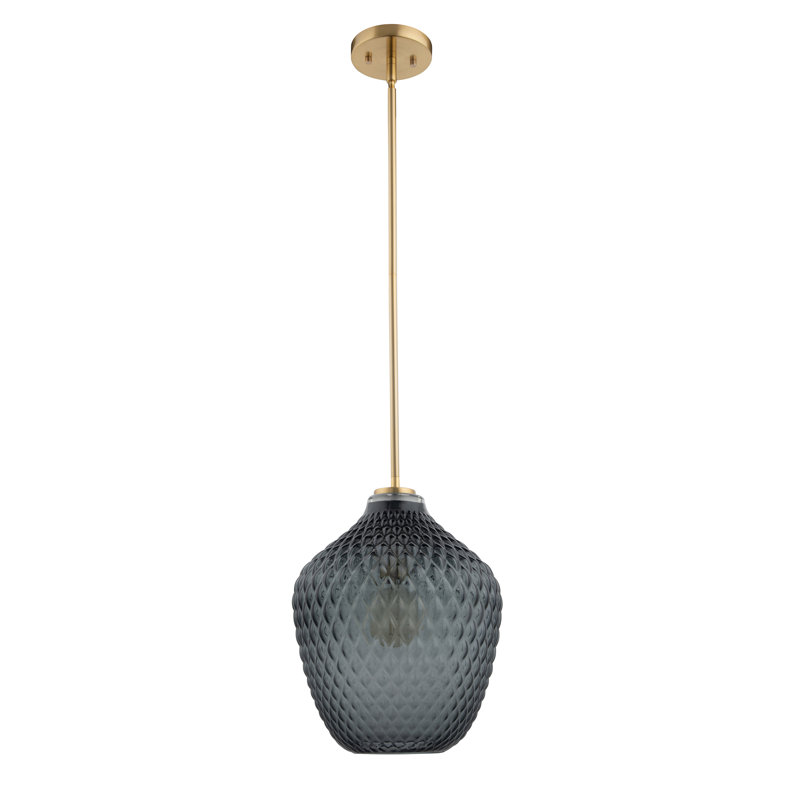 Luminaire suspendu en verre texturé 1 lumière Parsnath, Gris fumée