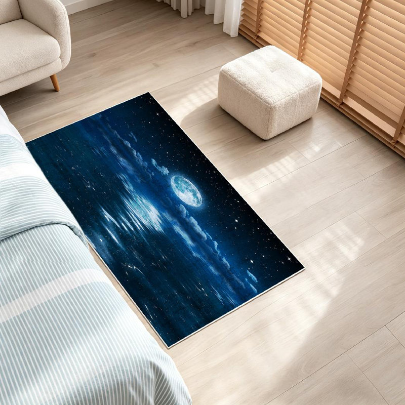 Tapis bleu lavable à la machine Super Moon, Rectangle 32" x 47"